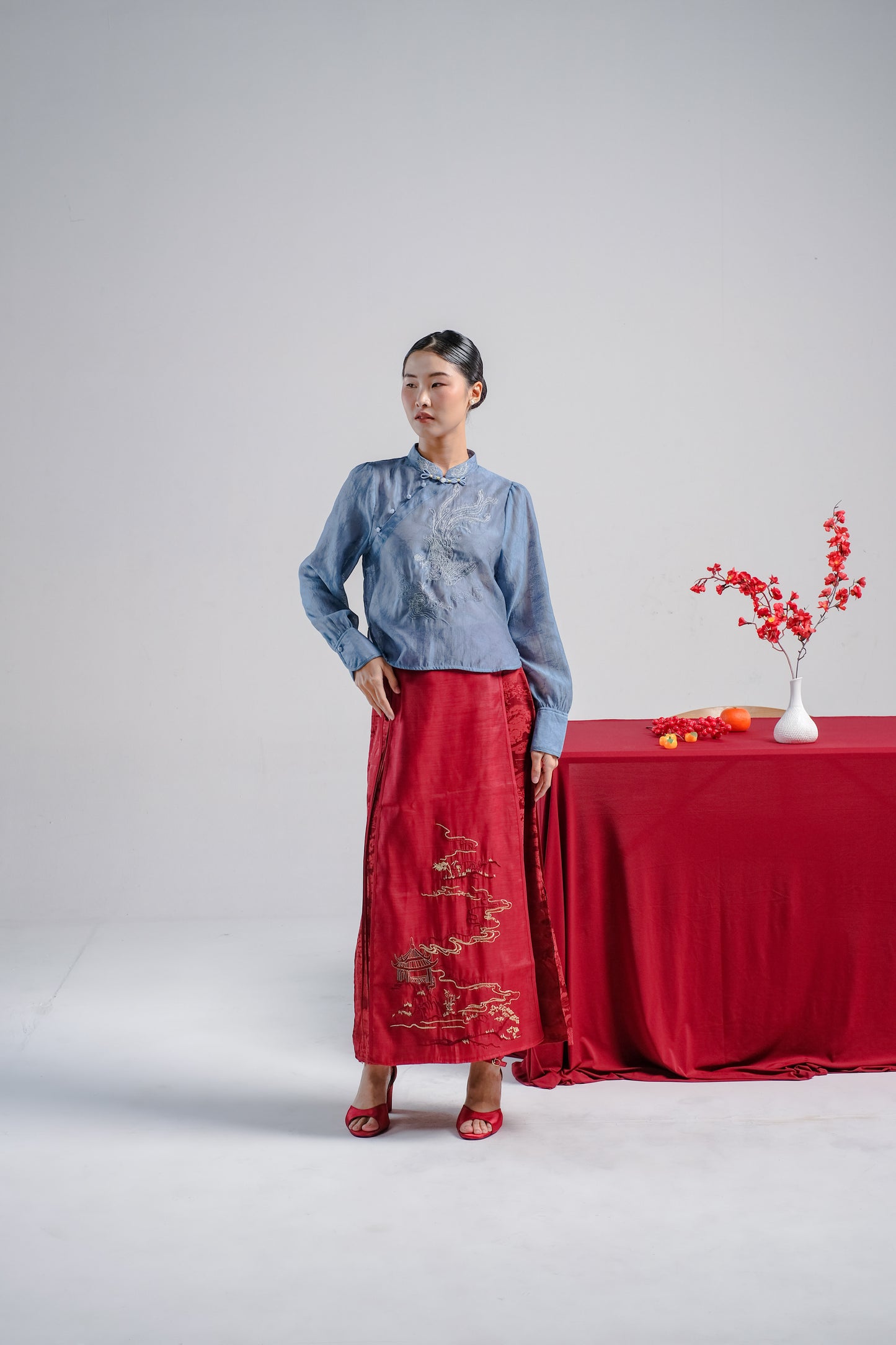 LETA EMBROIDERY BLOUSE - CHEONGSAM BLOUSE SILK