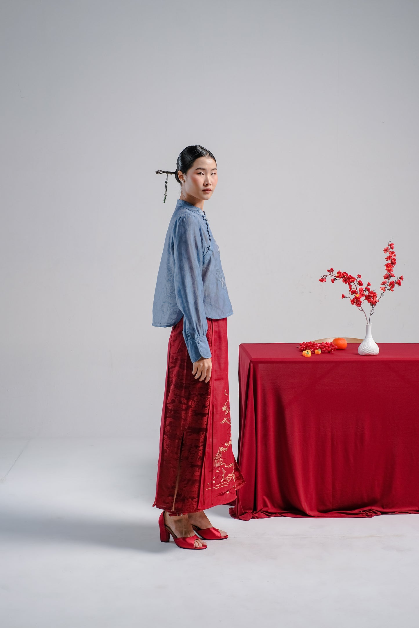 LETA EMBROIDERY BLOUSE - CHEONGSAM BLOUSE SILK