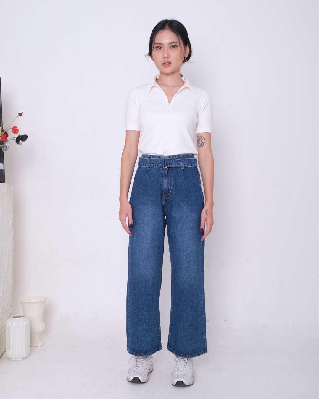 CARLA - GISELE PANT WITH BELT DENIM/ CELANA FLARE DENIM