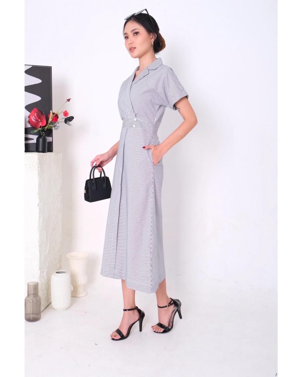 CARLA - GRACE DRESS/ GAUN MOTIF SALUR LENGAN PENDEK BAHAN KATUN