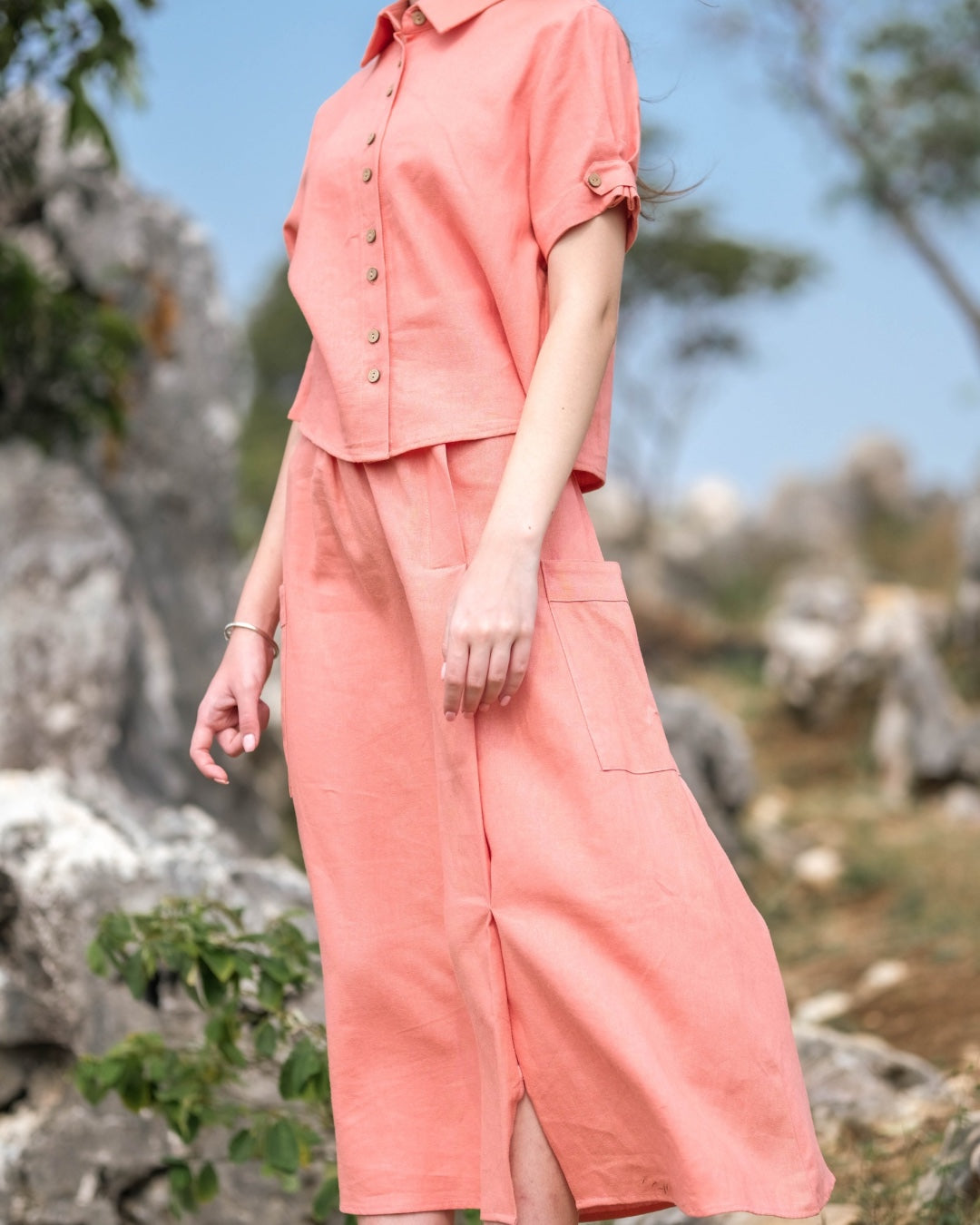 CARLA - HAILY LINEN SKIRT/ ROK MIDI BELAH DEPAN