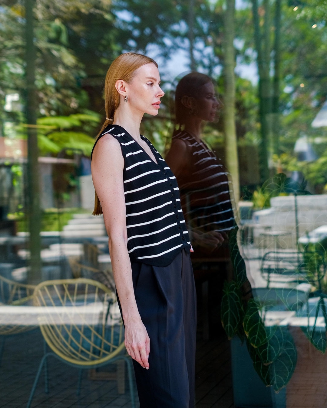 CARLA - INITA KNIT VEST OR BLOUSE/ ATASAN RAJUT KANCING MOTIF SALUR