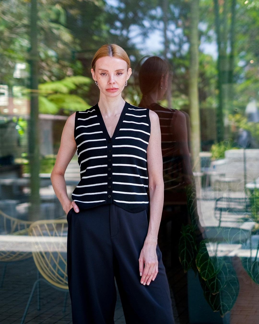 CARLA - INITA KNIT VEST OR BLOUSE/ ATASAN RAJUT KANCING MOTIF SALUR