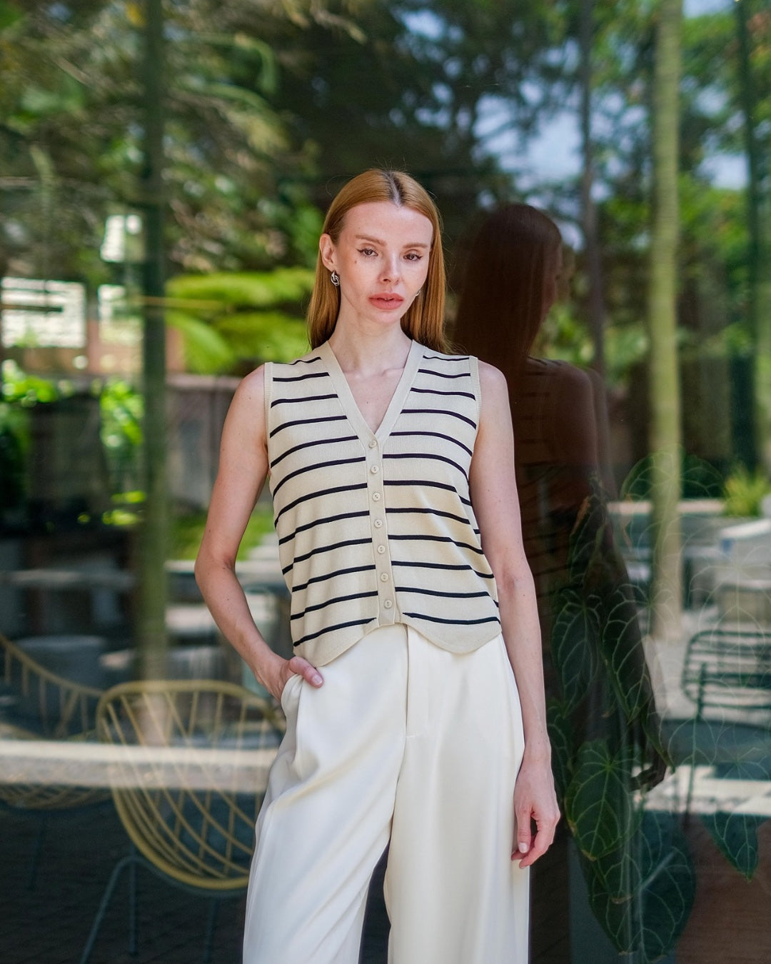 CARLA - INITA KNIT VEST OR BLOUSE/ ATASAN RAJUT KANCING MOTIF SALUR