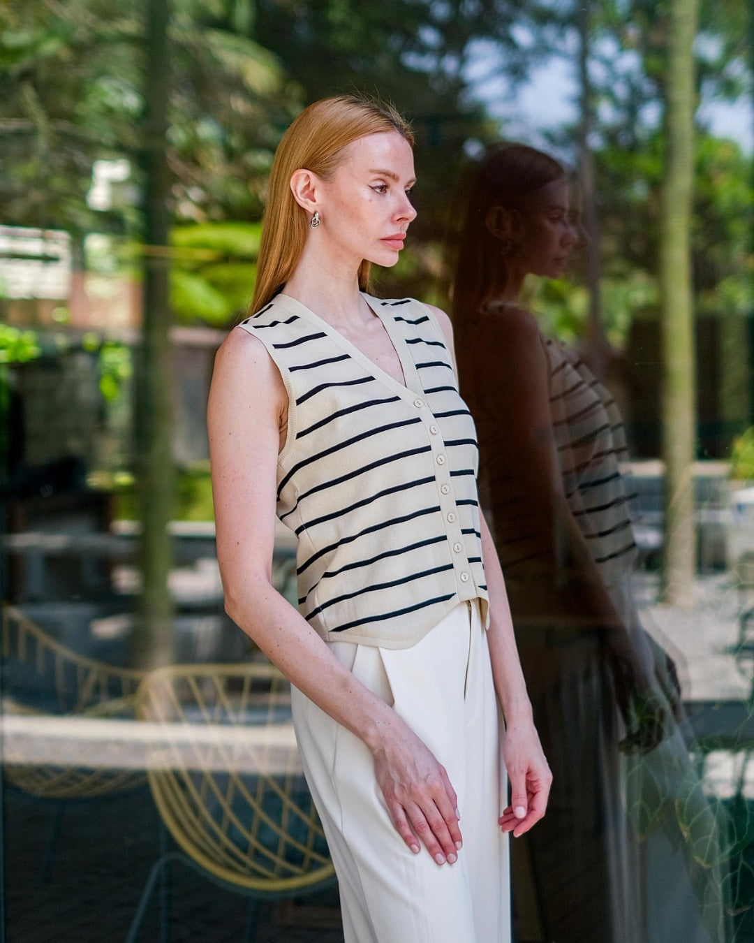 CARLA - INITA KNIT VEST OR BLOUSE/ ATASAN RAJUT KANCING MOTIF SALUR