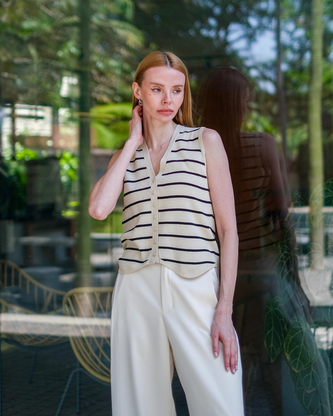CARLA - INITA KNIT VEST OR BLOUSE/ ATASAN RAJUT KANCING MOTIF SALUR