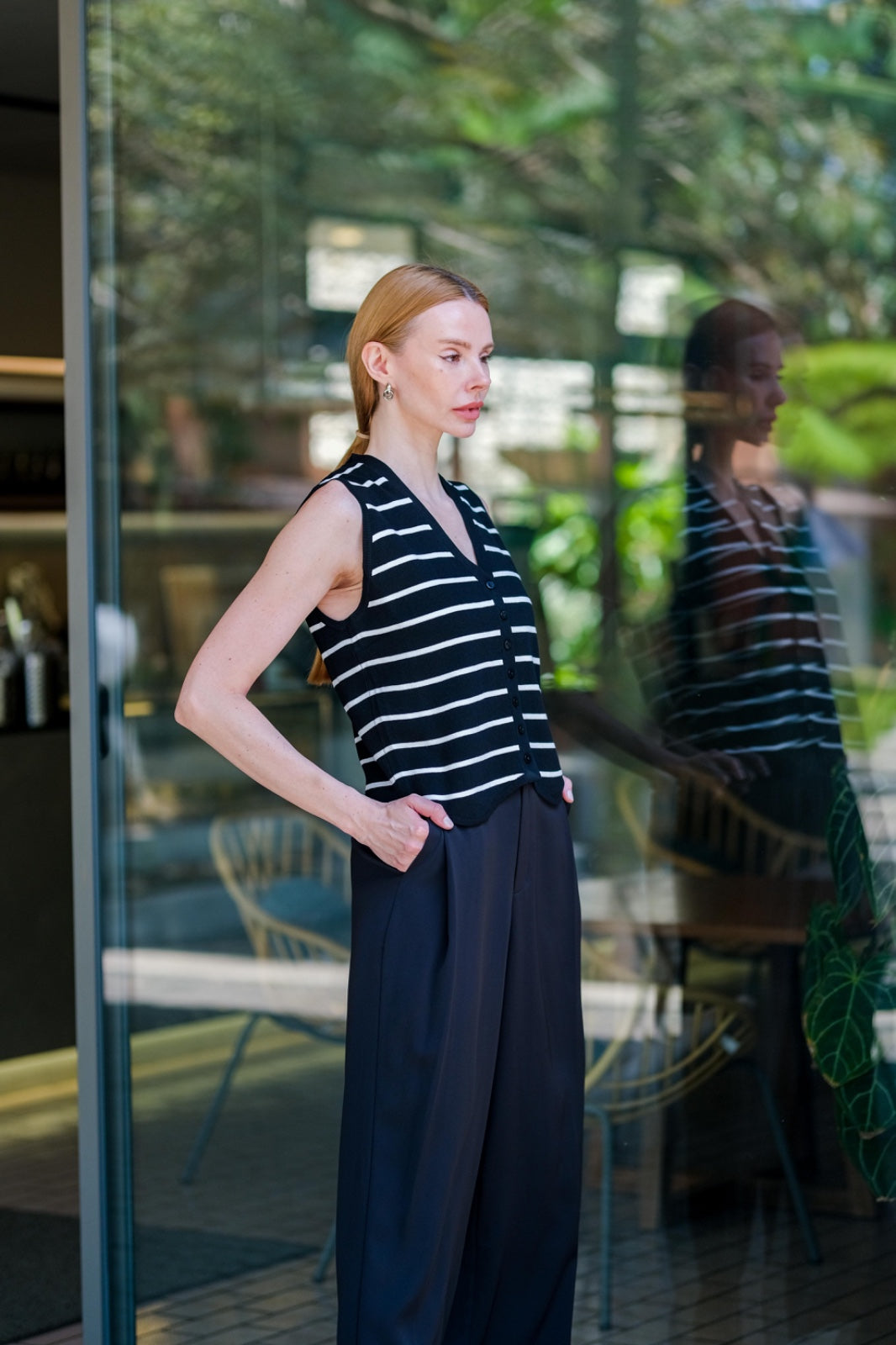 CARLA - INITA KNIT VEST OR BLOUSE/ ATASAN RAJUT KANCING MOTIF SALUR