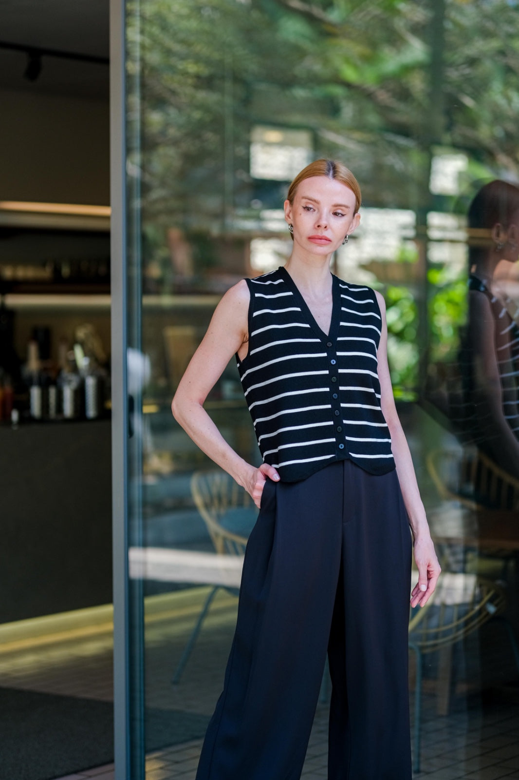CARLA - INITA KNIT VEST OR BLOUSE/ ATASAN RAJUT KANCING MOTIF SALUR
