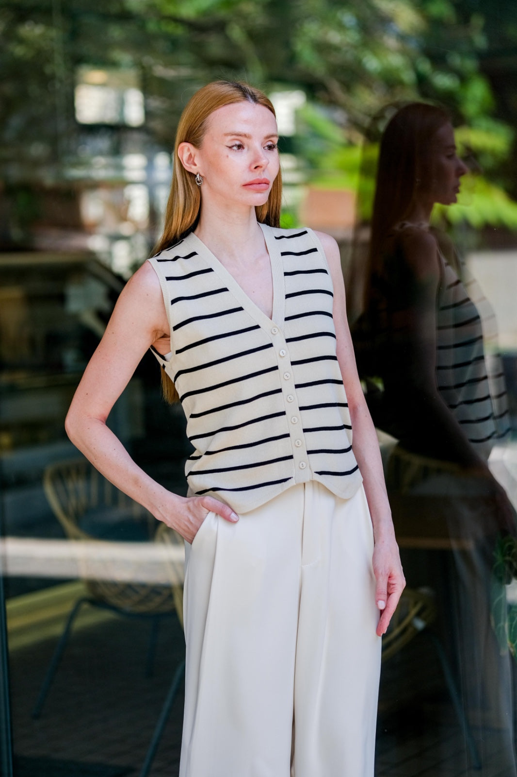 CARLA - INITA KNIT VEST OR BLOUSE/ ATASAN RAJUT KANCING MOTIF SALUR