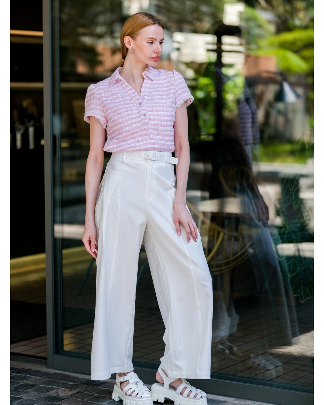 CARLA - IMORA TWEED BLOUSE/ ATASAN KERAH V LENGAN PENDEK BAHAN TWEED