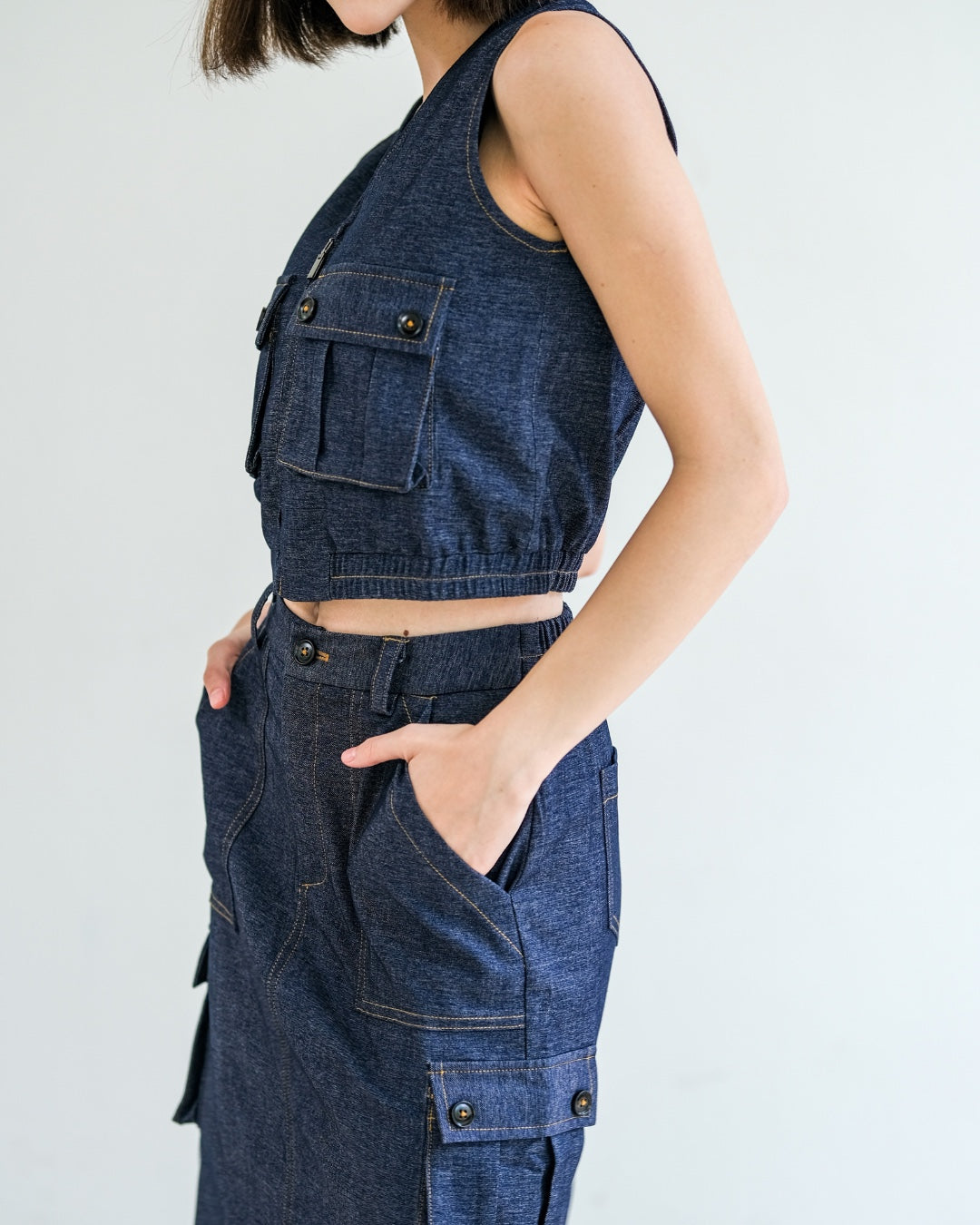 CARLA - JOSIE SLEEVELESS BLOUSE / ATASAN WITH POCKET RESLETING DEPAN KATUN SPANDEX