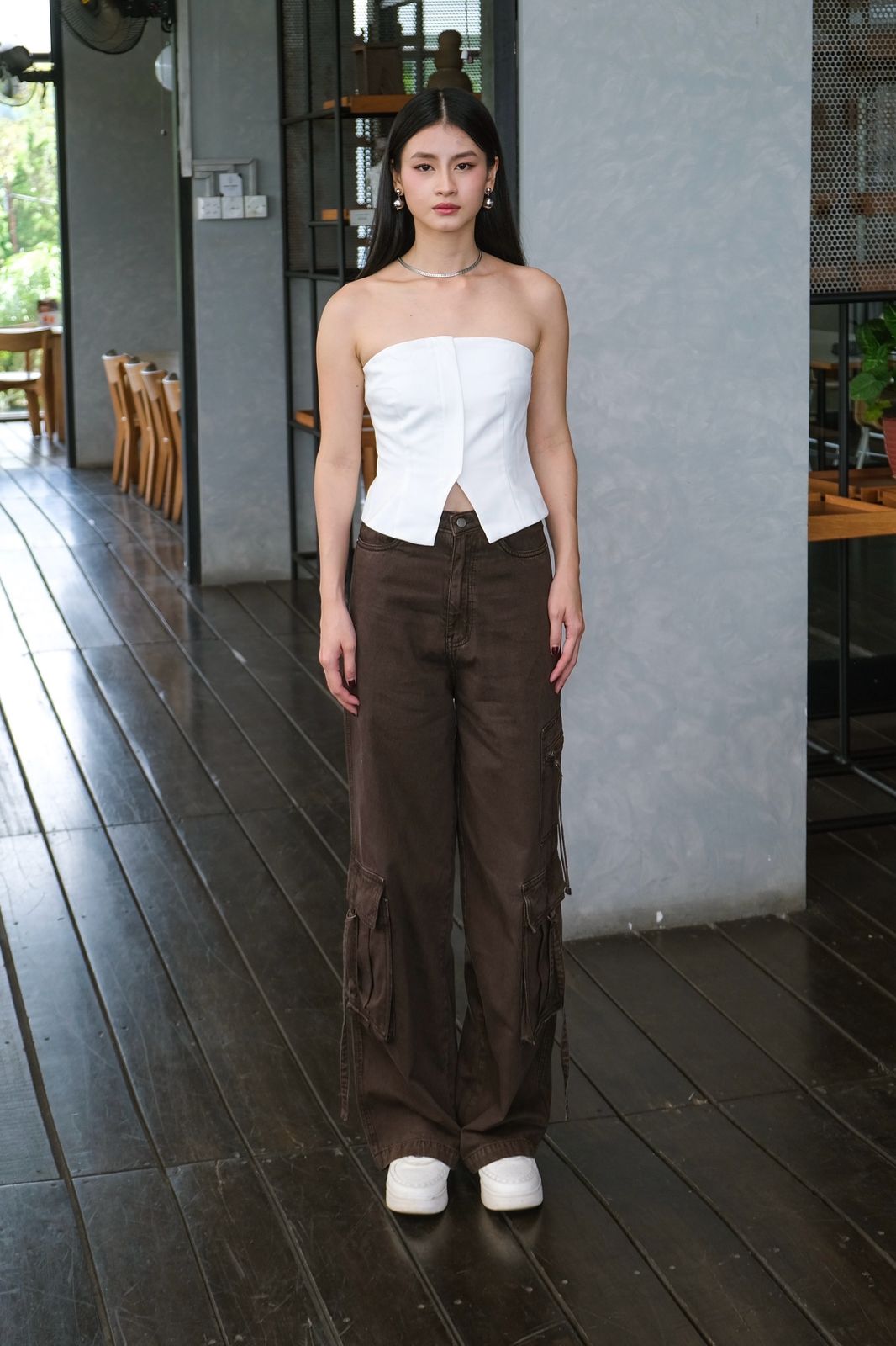 CARLA - BERTA BROWN DENIM CARGO PANTS