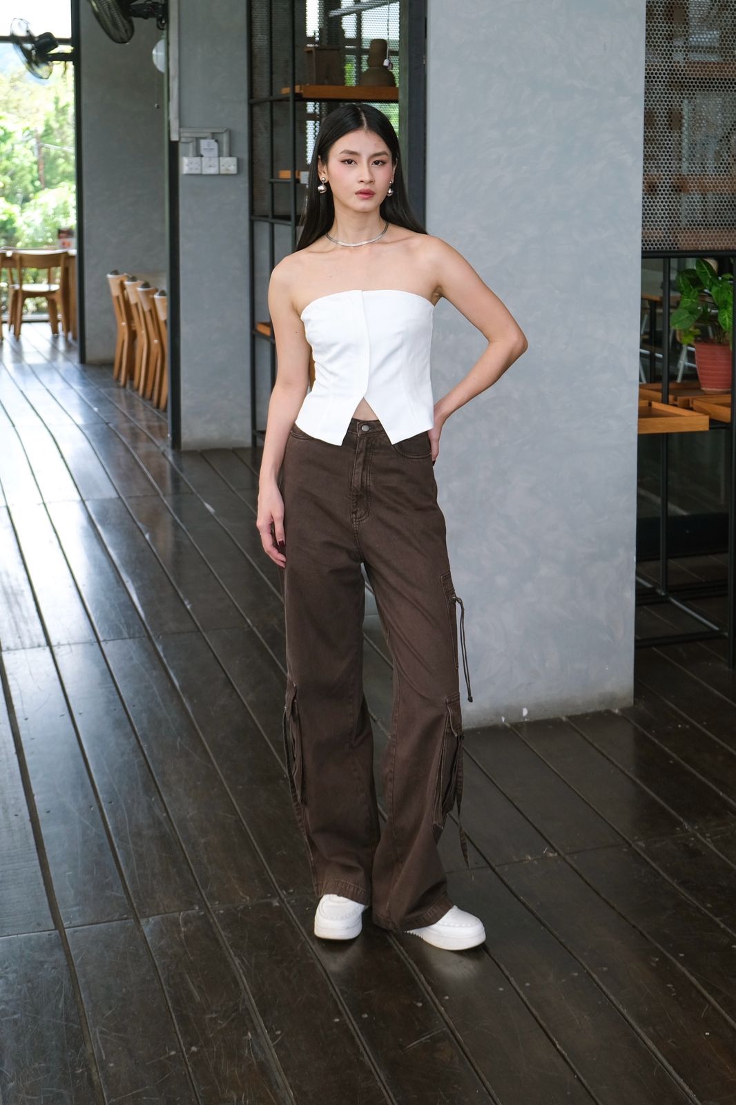 CARLA - BERTA BROWN DENIM CARGO PANTS