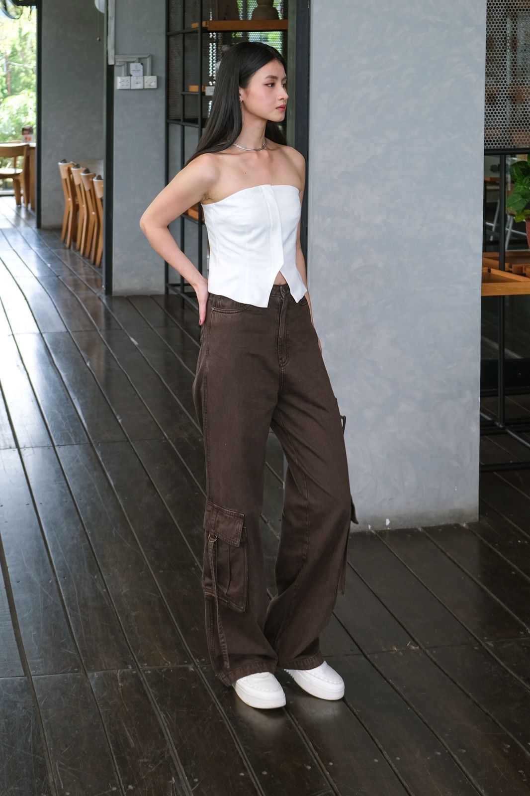 CARLA - BERTA BROWN DENIM CARGO PANTS