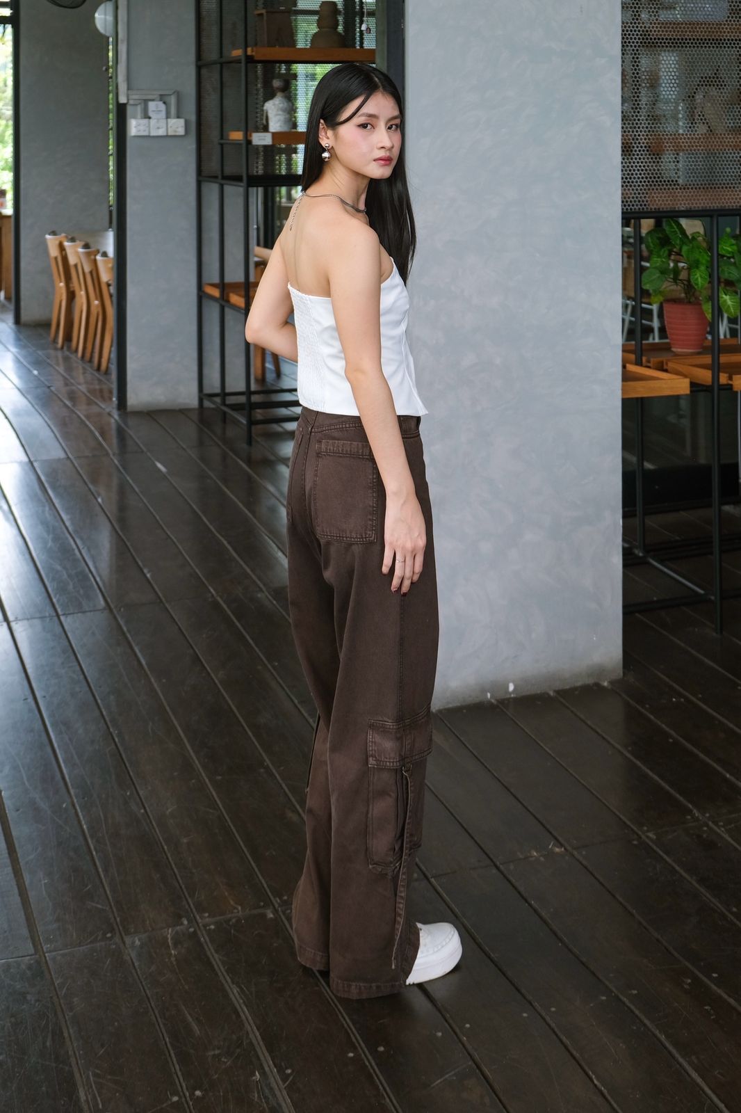 CARLA - BERTA BROWN DENIM CARGO PANTS