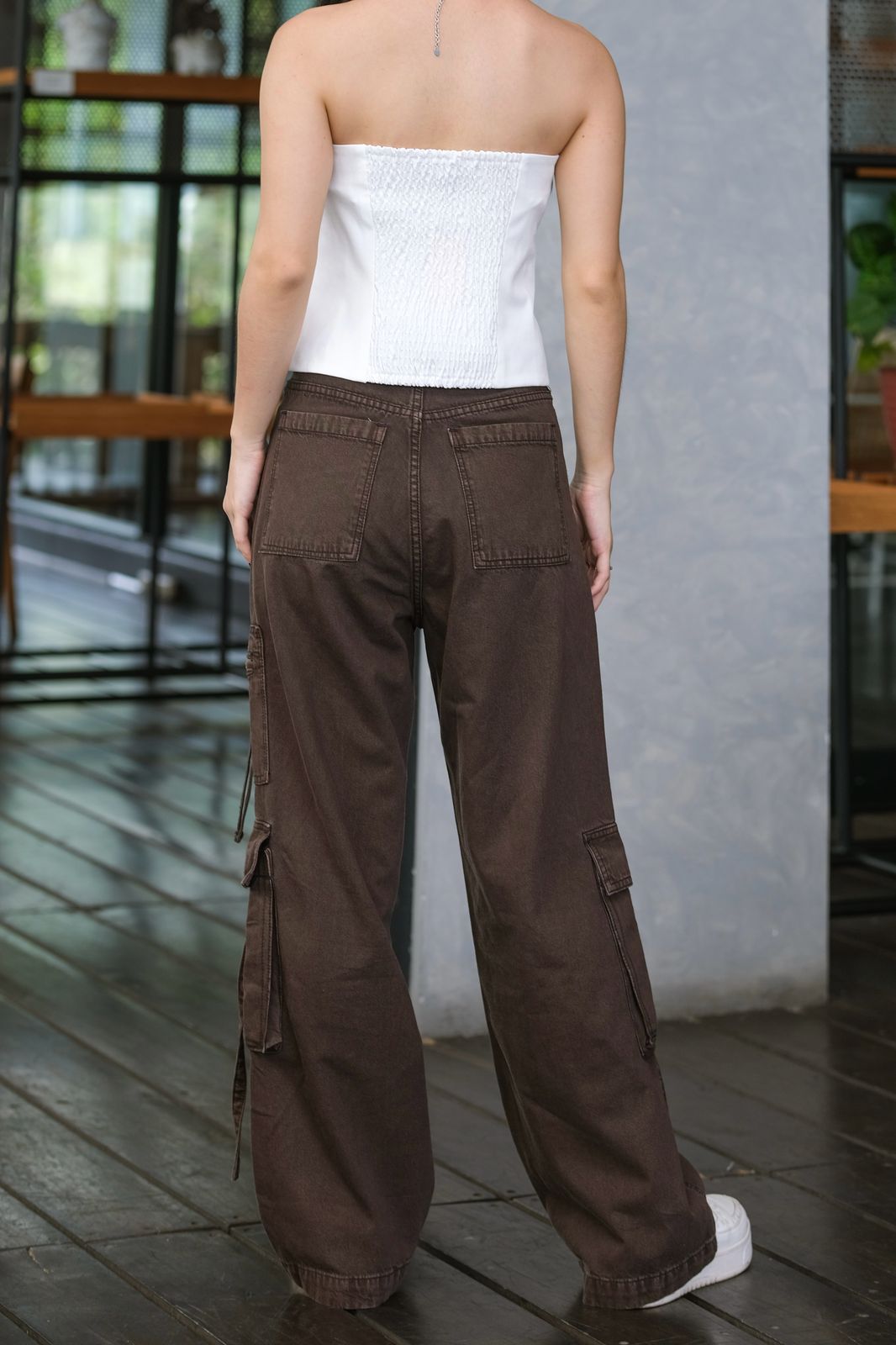 CARLA - BERTA BROWN DENIM CARGO PANTS