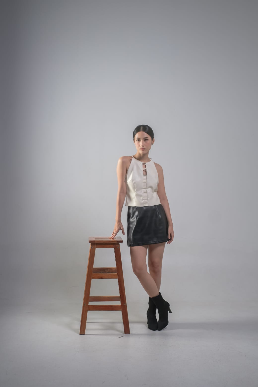 CARLA - KYRA FAUX LEATHER SKORT/ CELANA ROK WITH POCKET BAHAN KULIT