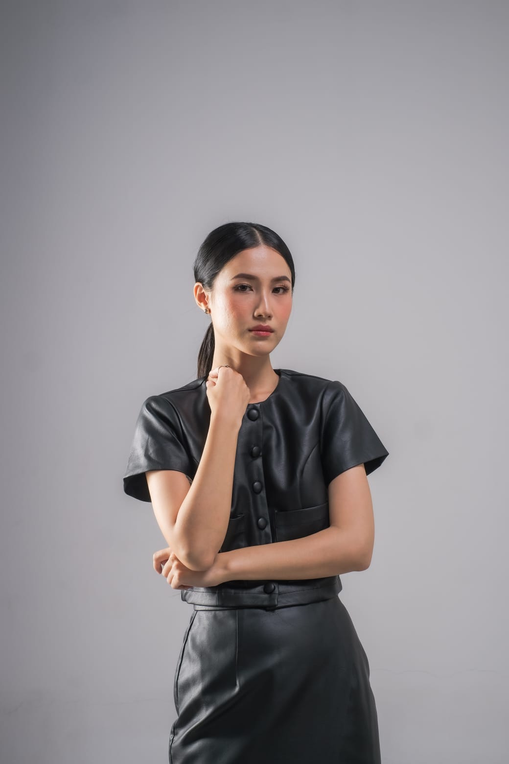 CARLA - 58078 KHLOE FAUX LEATHER BLOUSE KULIT P