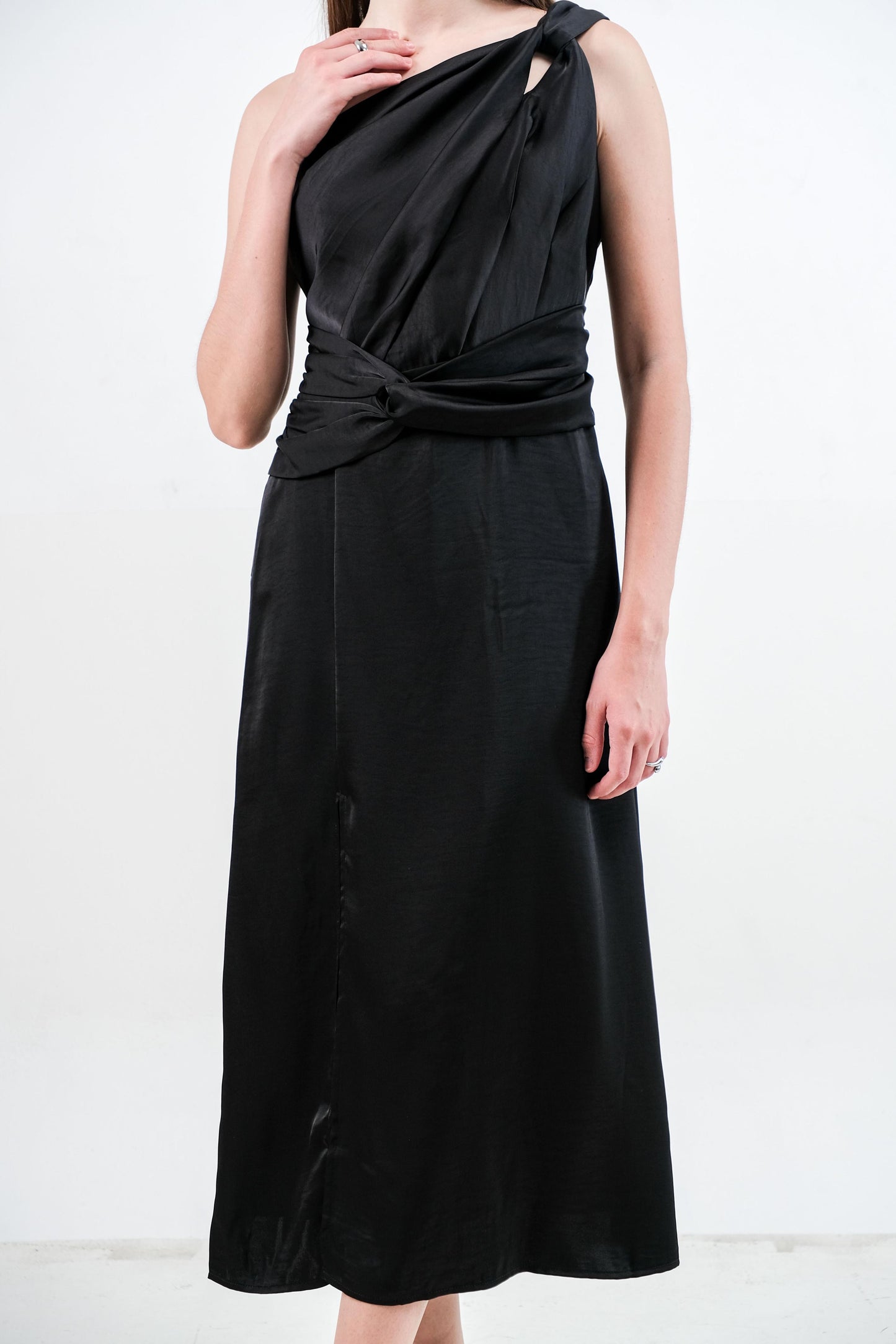 CARLA - 18040 KELY HALF SHOULDER SATIN DRESS