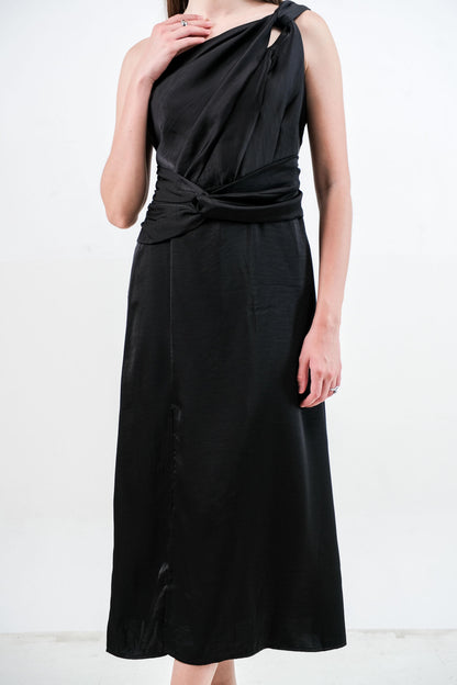 CARLA - 18040 KELY HALF SHOULDER SATIN DRESS