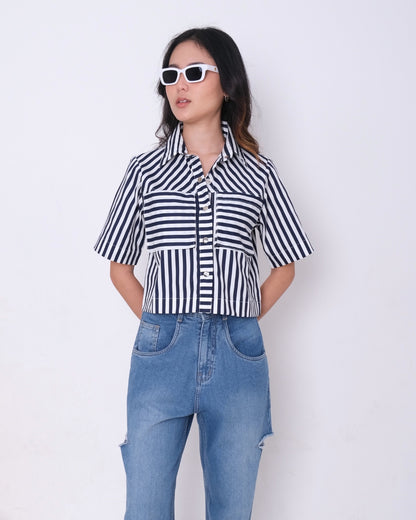 CARLA - GLENDA BLOUSE/ ATASAN MOTIF SALUR WITH POCKET