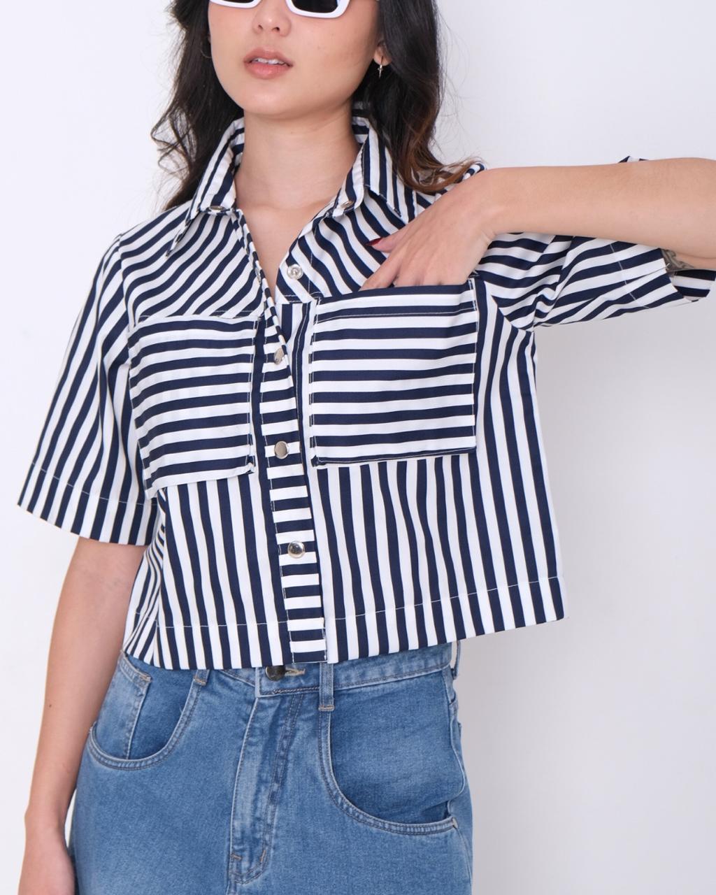 CARLA - GLENDA BLOUSE/ ATASAN MOTIF SALUR WITH POCKET