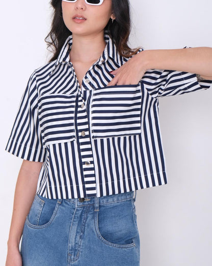 CARLA - GLENDA BLOUSE/ ATASAN MOTIF SALUR WITH POCKET