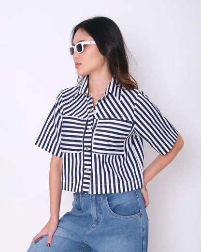 CARLA - GLENDA BLOUSE/ ATASAN MOTIF SALUR WITH POCKET