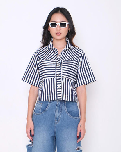 CARLA - GLENDA BLOUSE/ ATASAN MOTIF SALUR WITH POCKET