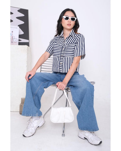 CARLA - GLENDA BLOUSE/ ATASAN MOTIF SALUR WITH POCKET