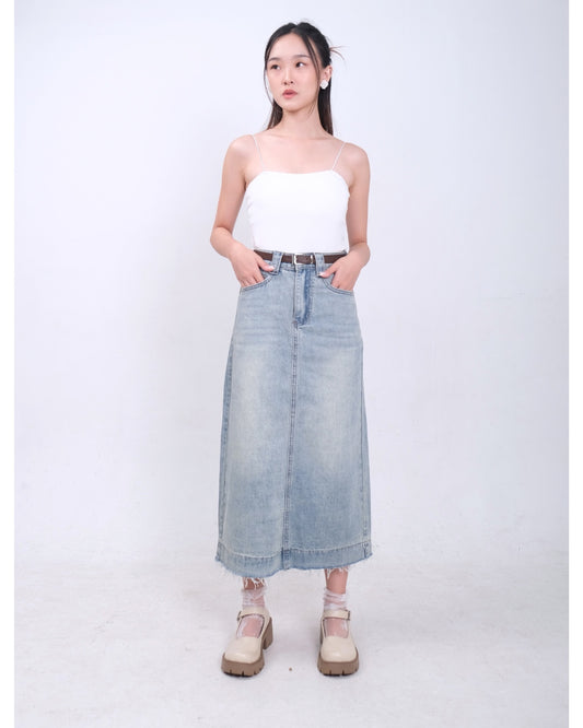 CARLA - ISABEL MIDI DENIM SKIRT WITH BELT/ ROK MIDI BELAH BELAKANG DENIM