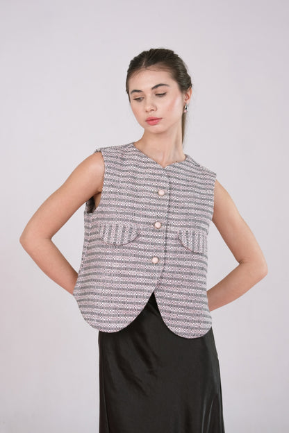 CARLA - BELINDA VEST BLOUSE / blouse atau outer bahan tweed