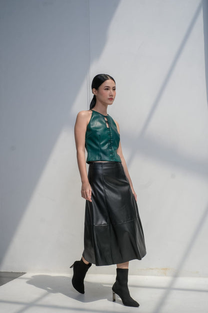 CARLA - 58059 KEIRA FAUX LEATHER SKIRT ROK A LINE KULIT