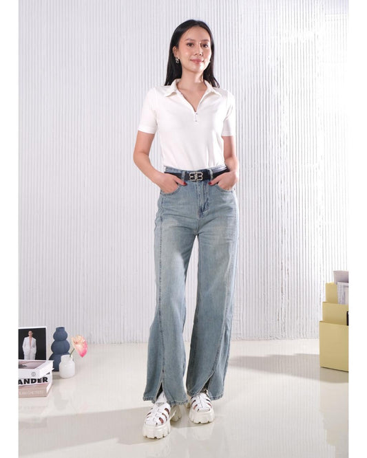CARLA - 56111 EVELINE DENIM PANT WITH BELT