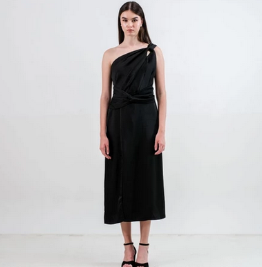 CARLA - KELY HALF SHOULDER SATIN DRESS / Dress Bahan Satin