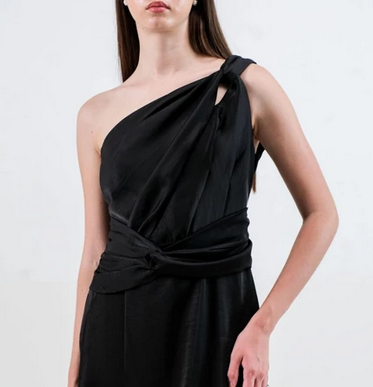 CARLA - KELY HALF SHOULDER SATIN DRESS / Dress Bahan Satin
