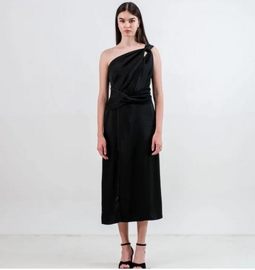 CARLA - KELY HALF SHOULDER SATIN DRESS / Dress Bahan Satin