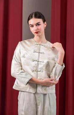 LOYCE TEXTURE SATIN OUTER OR BLOUSE / Atasan Saku Depan