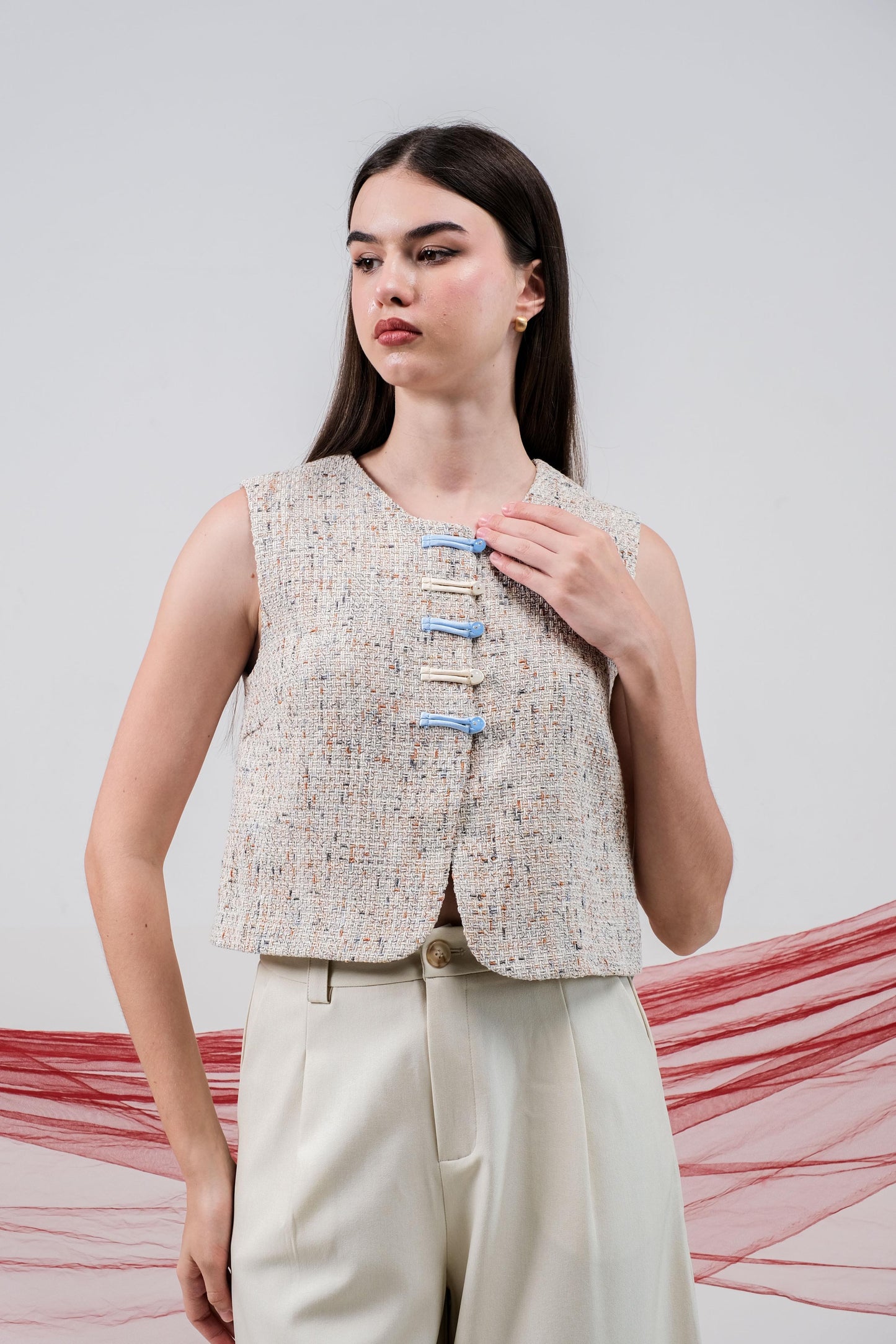 CARLA - 18058 LISA TWEED BLOUSE VEST