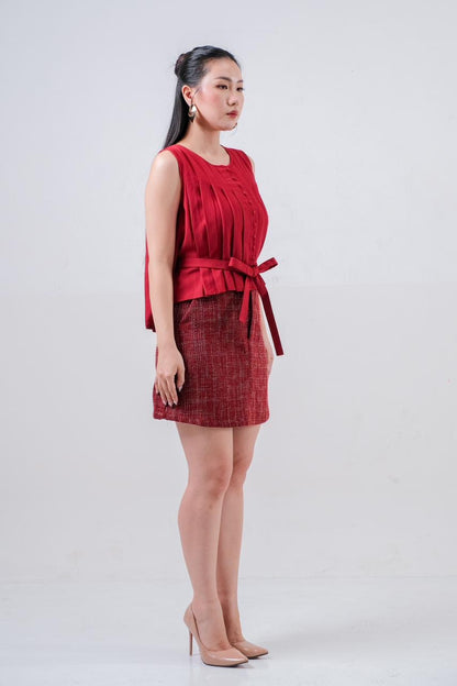 CARLA - 18076 AMAYA PLITTED BLOUSE WITH BELT
